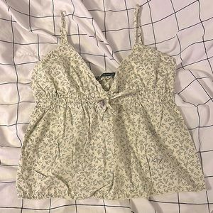 cream and blue floral print v-neck tank